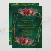 Emerald Green Pink Peony Rozen Couples Shower Kaart (Voorkant / Achterkant)