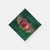 Emerald Green Pink Peony Rozen Wedding Servet (Hoek)