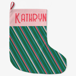 Emerald Green Pink Stripe Girls Grote Kerstsok
