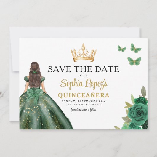 Emerald Green Princess Quinceañera Bewaar de datum Save The Date (Voorkant)