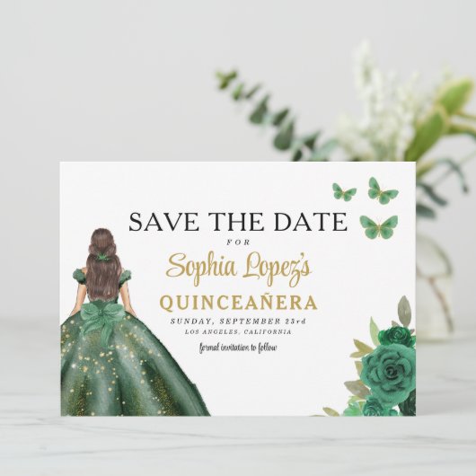 Emerald Green Princess Quinceañera Bewaar de datum Save The Date (Staand voorkant)