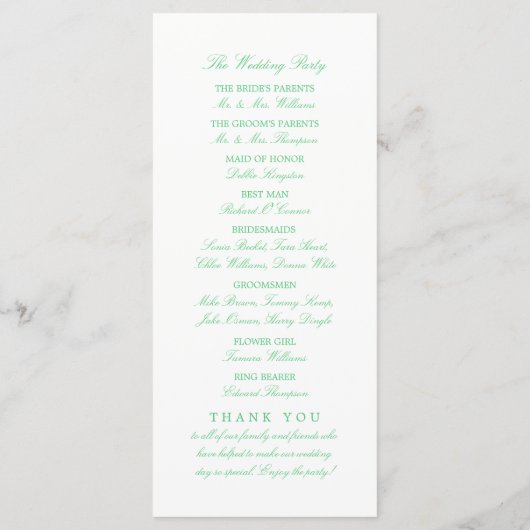 Emerald Green Programme de mariage moderne (Dos)