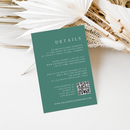 Emerald Green QR Code RSVP & bruiloft Details Informatiekaartje