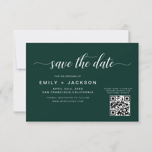 Emerald Green QR Code - Save the Date 3 Photo (Dos)