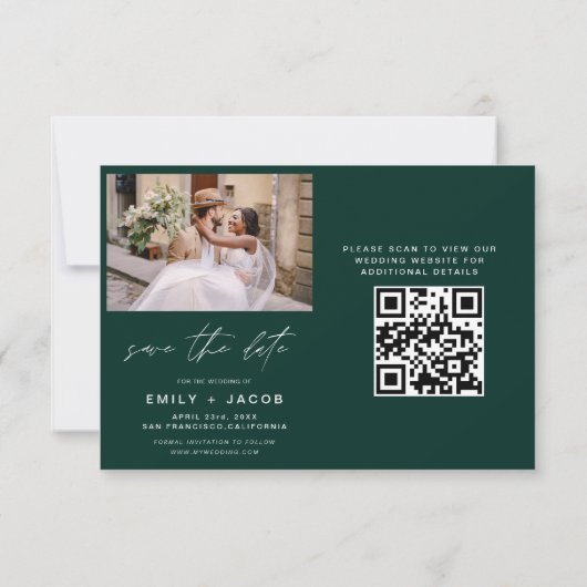 Emerald Green QR-code Save the Date 4 Foto (Achterkant)