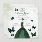 Emerald Green Quinceañera 15 Anos Bloemen Zilver Kaart (Voorkant / Achterkant)