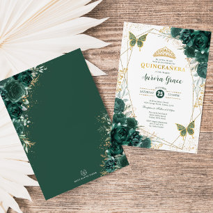 Emerald Green Quinceañera Butterflies Geometric Kaart