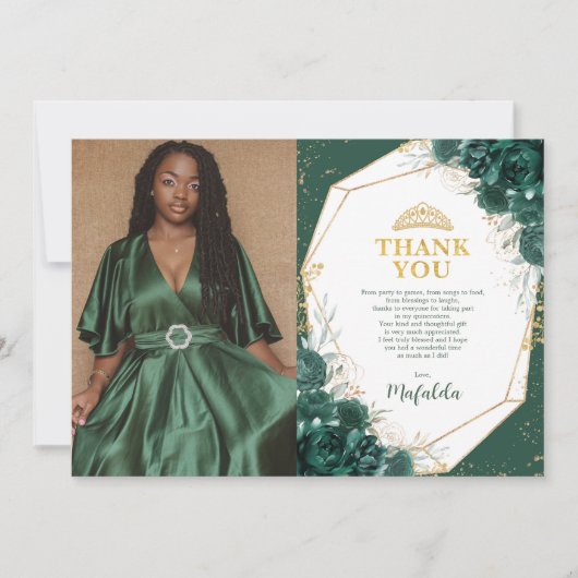 Emerald Green Quinceañera Carte de remerciements p (Devant)