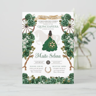 Emerald Green Quinceanera Elegant Roos Charro Kaart