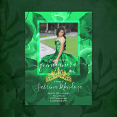 Emerald Green Quinceanera Gold Tiara Invitation