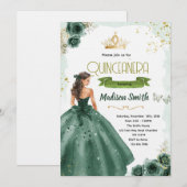 Emerald green quinceañera invitation (Devant / Derrière)
