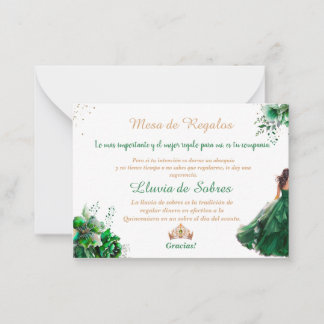 Emerald Green Quinceañera Lluvia de Sobres Notitiekaartje
