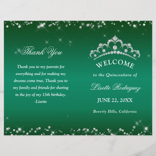 Emerald Green Quinceanera-programma (Voorkant)