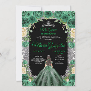 Emerald Green Quinceanera Silver Crown Glitter Kaart