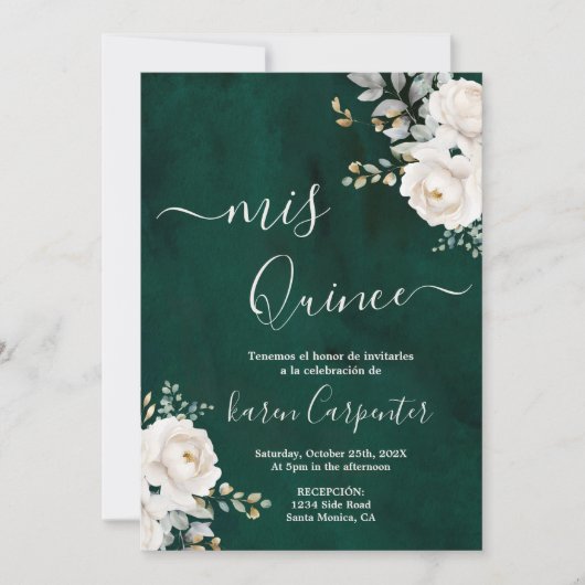 Emerald Green Quinceanera Uitnodiging (Voorkant)