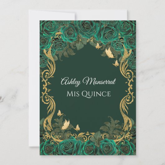Emerald Green Quinceañera uitnodiging | gouden kro (Achterkant)