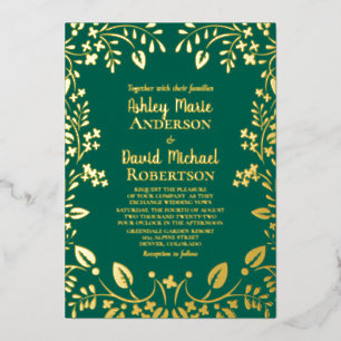 Emerald Green Real Gold Foil Floral Wedding Folie Uitnodiging