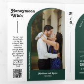 Emerald Green Retro Arch Foto QR Code Weddenschap Drieluik Uitnodiging (Binnenzijde eerst)