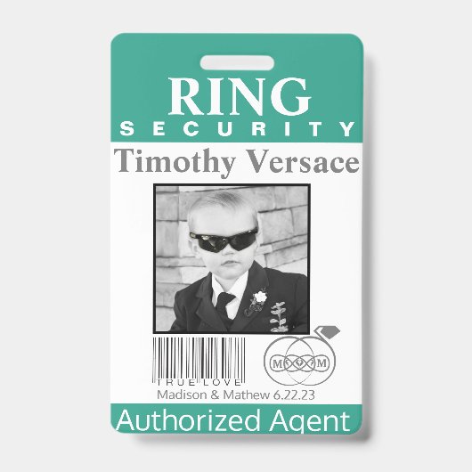 Emerald Green Ring Bearer Security Badge (Front)