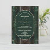 Emerald Green Roaring 20s huwelijksuitnodiging Kaart (Staand voorkant)