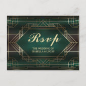 Emerald Green Roaring 20s Wedding RSVP Briefkaart (Voorkant)