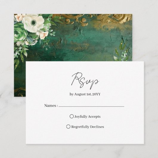 Emerald Green Romantic Floral Wedding RSVP Card (Devant / Derrière)