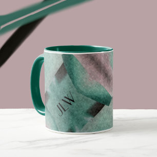 Emerald Green Roos Art Deco Abstract met Initialen Mok