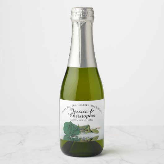 Emerald green Roos Elegant Wedding Bedankt Mini Sparkling Wijnetiket (Voorkant)