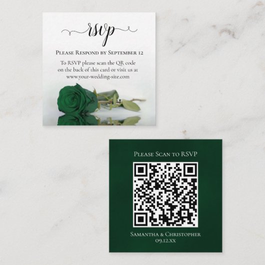 Emerald Green Roos Elegante bruiloft RSVP QR Code Informatiekaartje (Voorkant / Achterkant)
