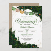 Emerald Green Roos & Gold Papel Picado Quinceañera Kaart (Voorkant / Achterkant)