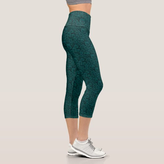 Emerald Green Rose Capri Leggings (Droite)