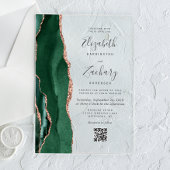 Emerald Green Rose Gold Agate QR Code Wedding Acryl Uitnodigingen
