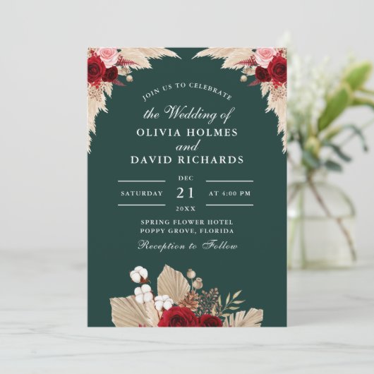 Emerald Green Roses Faire-part de mariage (Debout devant)