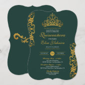 Emerald Green Royal Gold Elegant Crown Quinceañera Kaart (Voorkant / Achterkant)