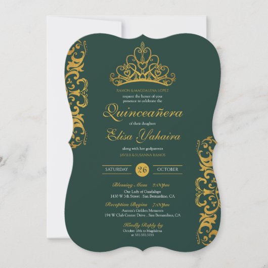 Emerald Green Royal Gold Elegant Crown Quinceañera Kaart (Voorkant)