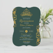 Emerald Green Royal Gold Elegant Crown Quinceañera Kaart (Staand voorkant)