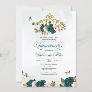 Emerald Green Rozen Gold Tiara Butterfly Quince Kaart