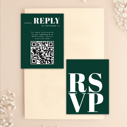 Emerald Green RSVP-kaarten voor bruiloft QR-code RSVP Kaartje