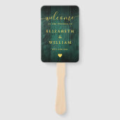 Emerald Green Rustic Barn Wood Huwelijksprogramma Handwaaier (Voorkant)