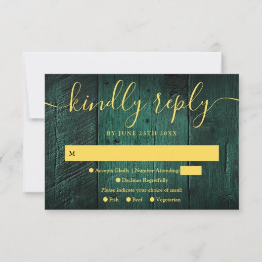 Emerald Green Rustic Grange Boho Boho mariage RSVP (Devant)
