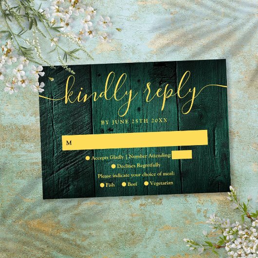 Emerald Green Rustic Grange Boho Boho mariage RSVP
