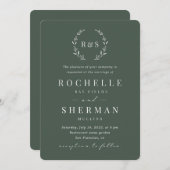 Emerald Green Rustic Leaf Simple Monogram Weddensc Kaart (Voorkant / Achterkant)