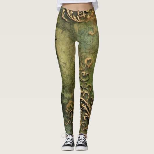 Emerald Green rustieke Steampunk klok (11) Leggings (Voorkant)