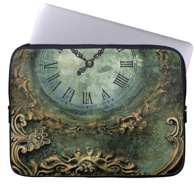 Emerald Green rustieke Steampunk klok (1) Laptop Sleeve (Voorkant)