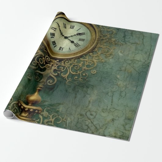 Emerald Green rustieke Steampunk klok (2) Cadeaupapier (Uitgerold)