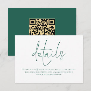Emerald Green Schrijven QR Code Trouwdetails Informatiekaartje
