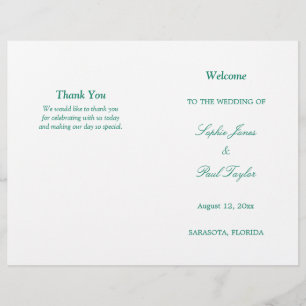 Emerald Green Script Bi-Fold Wedding Programme