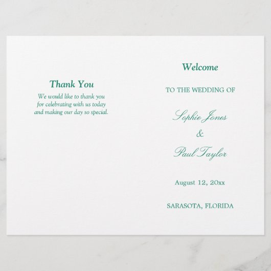 Emerald Green Script Bi-Fold Wedding Programme (Devant)