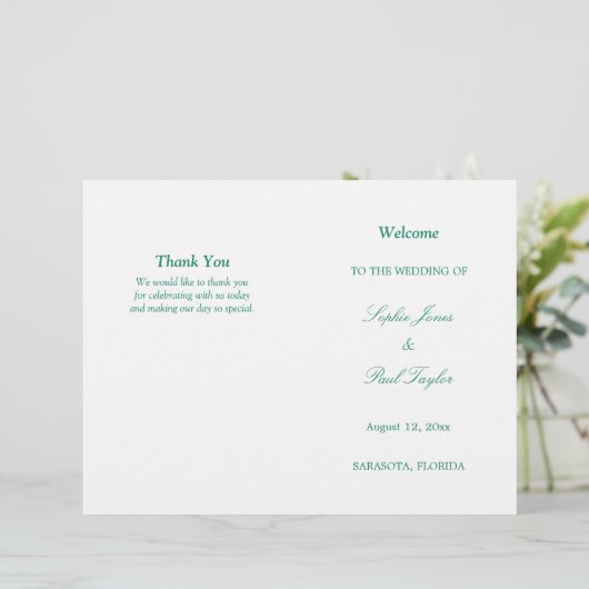 Emerald Green Script Bi-Fold Wedding Programme (Debout devant)