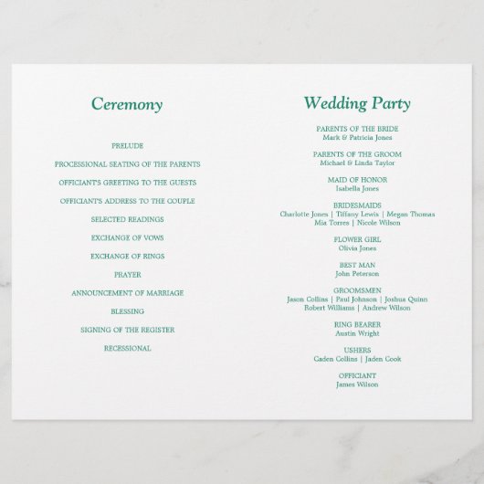 Emerald Green Script Bi-Fold Wedding Programme (Dos)